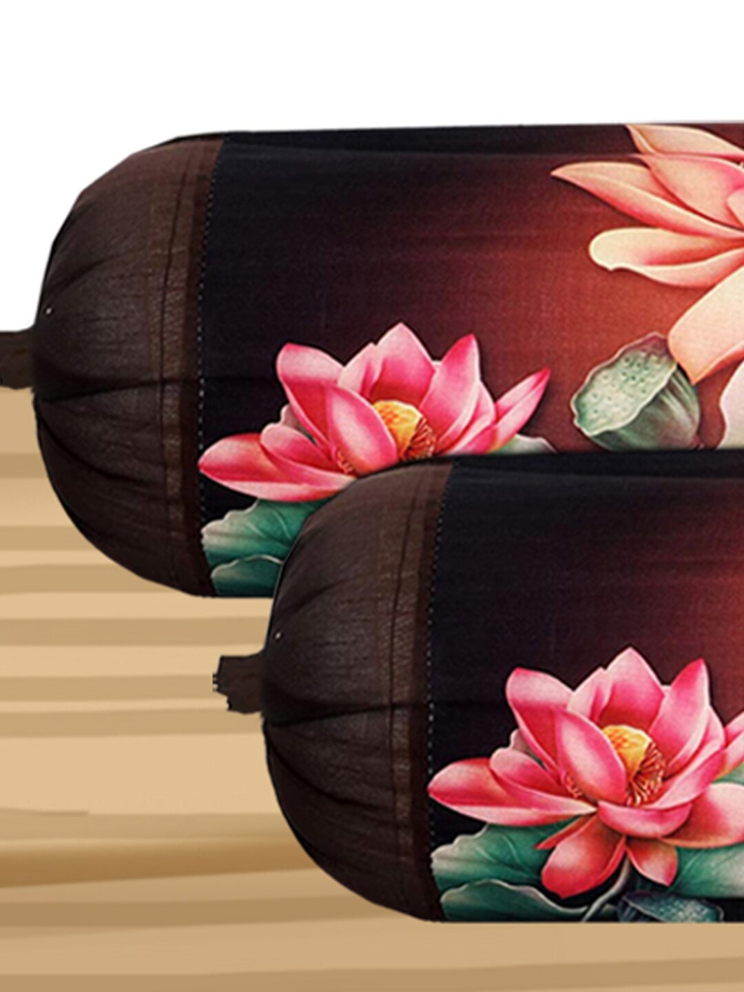 

Kuber Industries Brown & Peach 4 Pieces Lotus Printed Bolster Covers