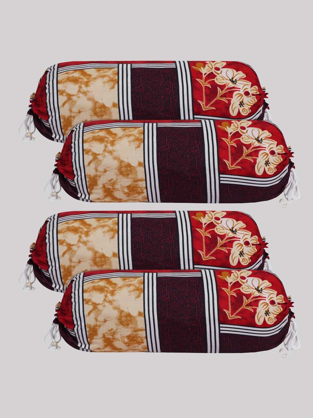 

Kuber Industries Red & Beige 4 Pieces Floral Printed Cotton Bolster Covers, Brown