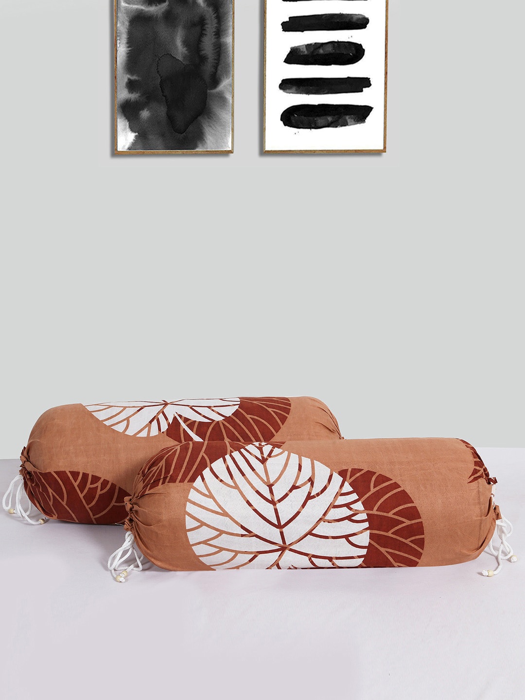 

Kuber Industries Coral-Brown & White 2 Pieces Luxurious Leaf Printed Cotton Bolster Covers