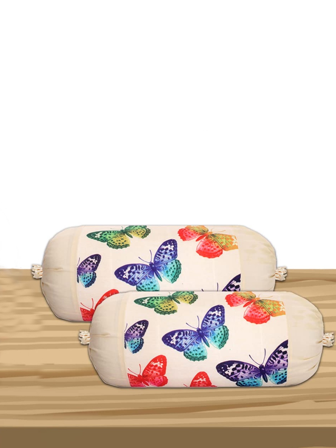 

Kuber Industries Cream & Blue 2 Pcs Butterfly Printed Cotton Bolster Covers