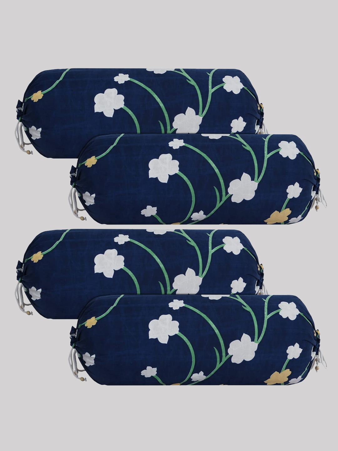 

Kuber Industries Blue & White 4 Pcs Flower Printed Cotton Bolster Covers