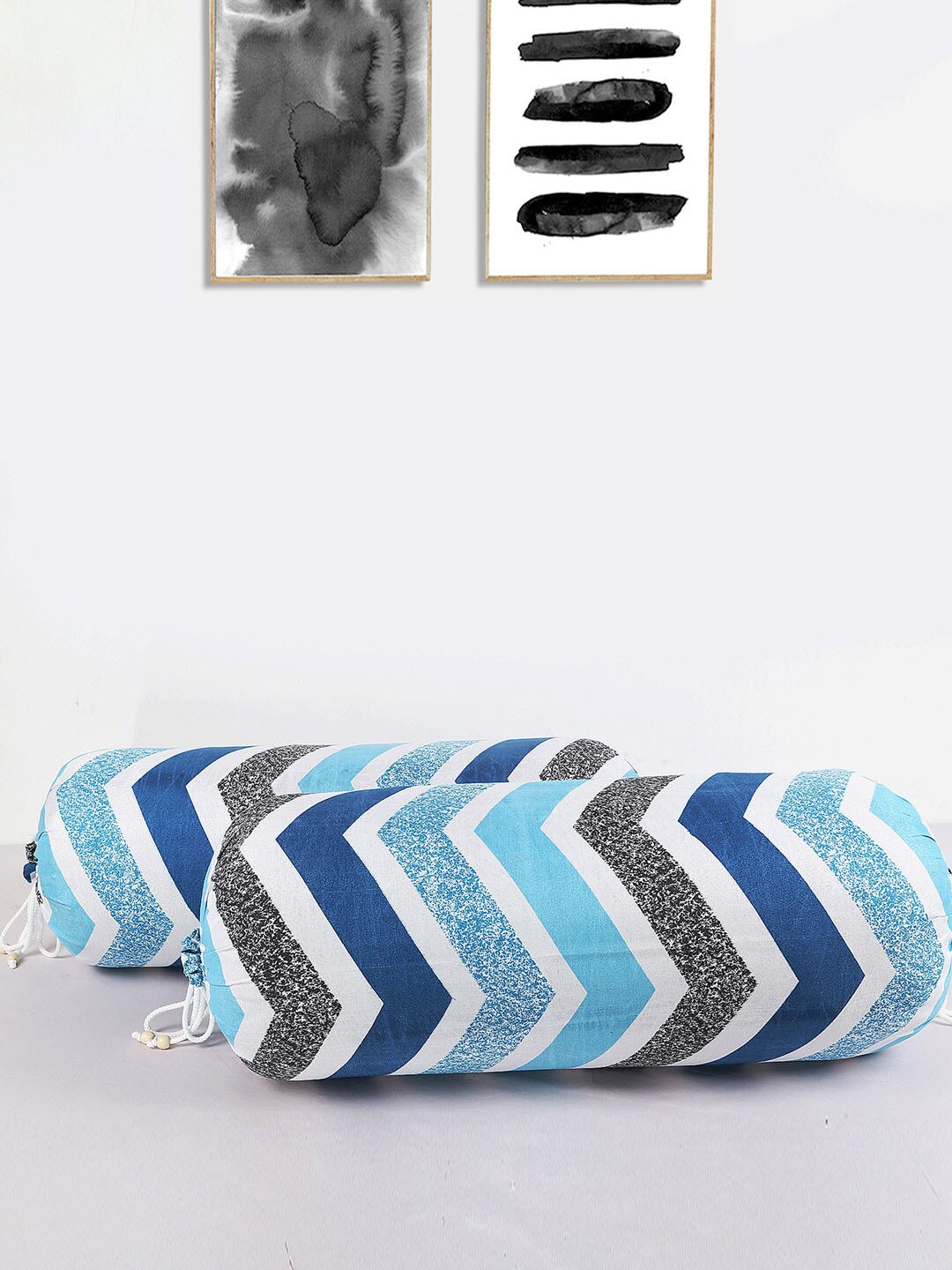 

Kuber Industries Blue & White 2 Pcs Zig Zag Printed Cotton Bolster Covers