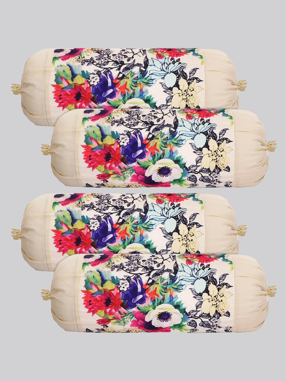 

Kuber Industries Cream & Black 4 Pieces Floral Printed Cotton Bolster Covers