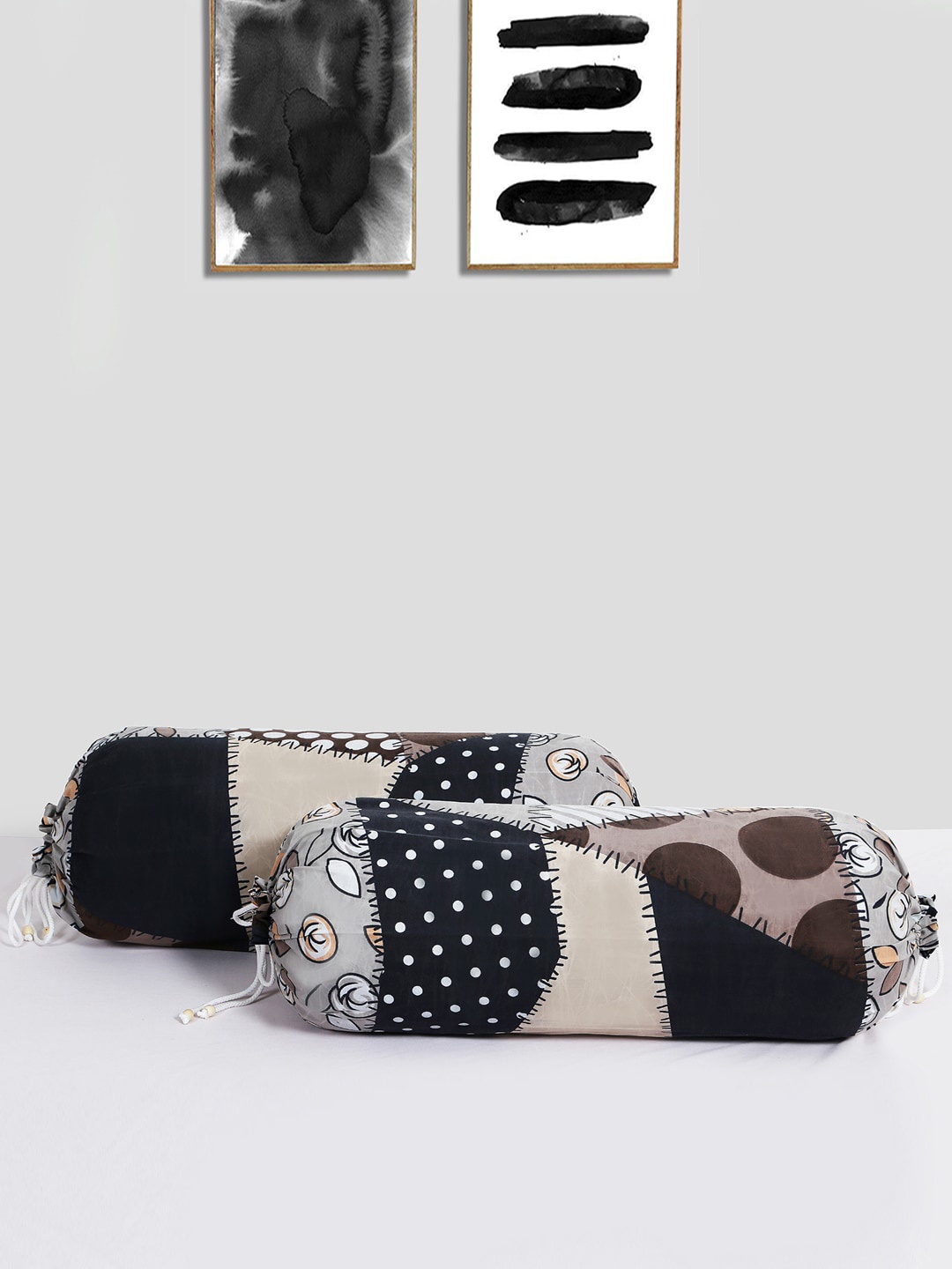 

Kuber Industries Black & Grey 2 Pieces Printed Bolster Cover