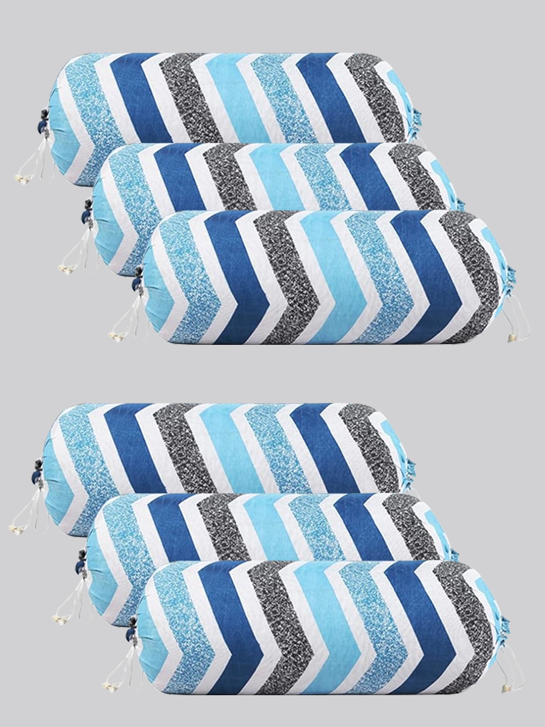 

Kuber Industries Blue & White 6 Pcs Zig-Zag Printed Bolster Covers