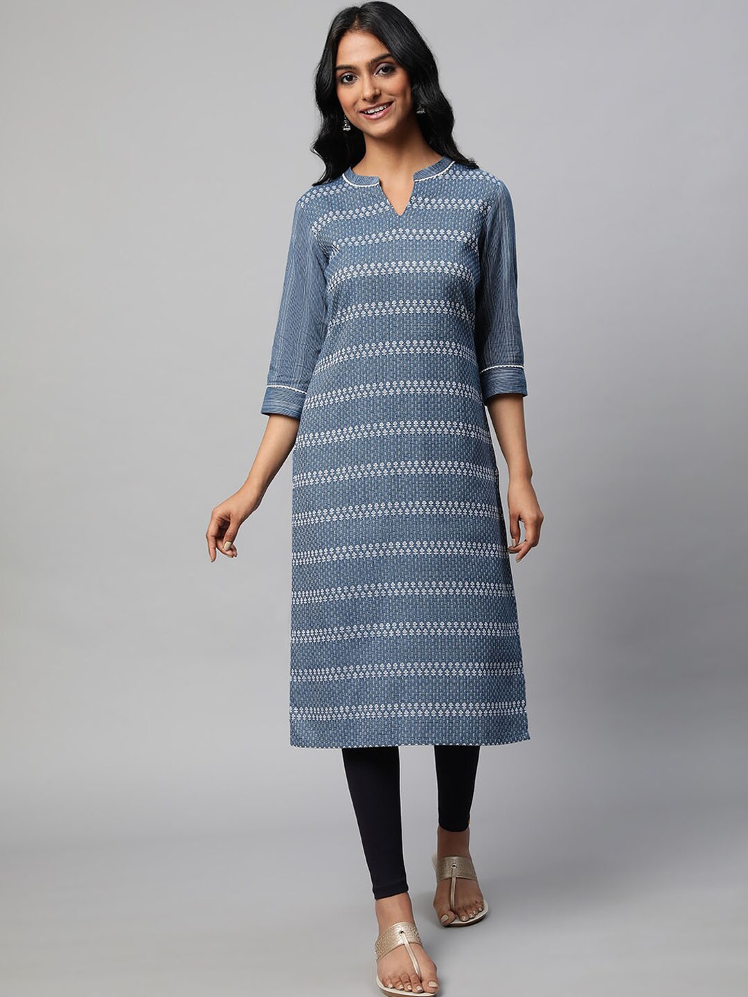 

AURELIA Woven Design Pure Cotton Kurta & Leggings, Blue