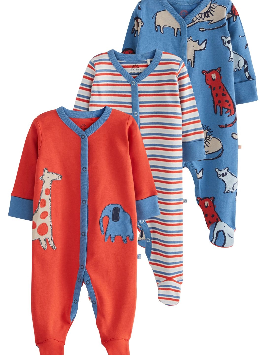 

NEXT Infant Boys Pack Of 3 Pure Cotton Sleepsuit, Red