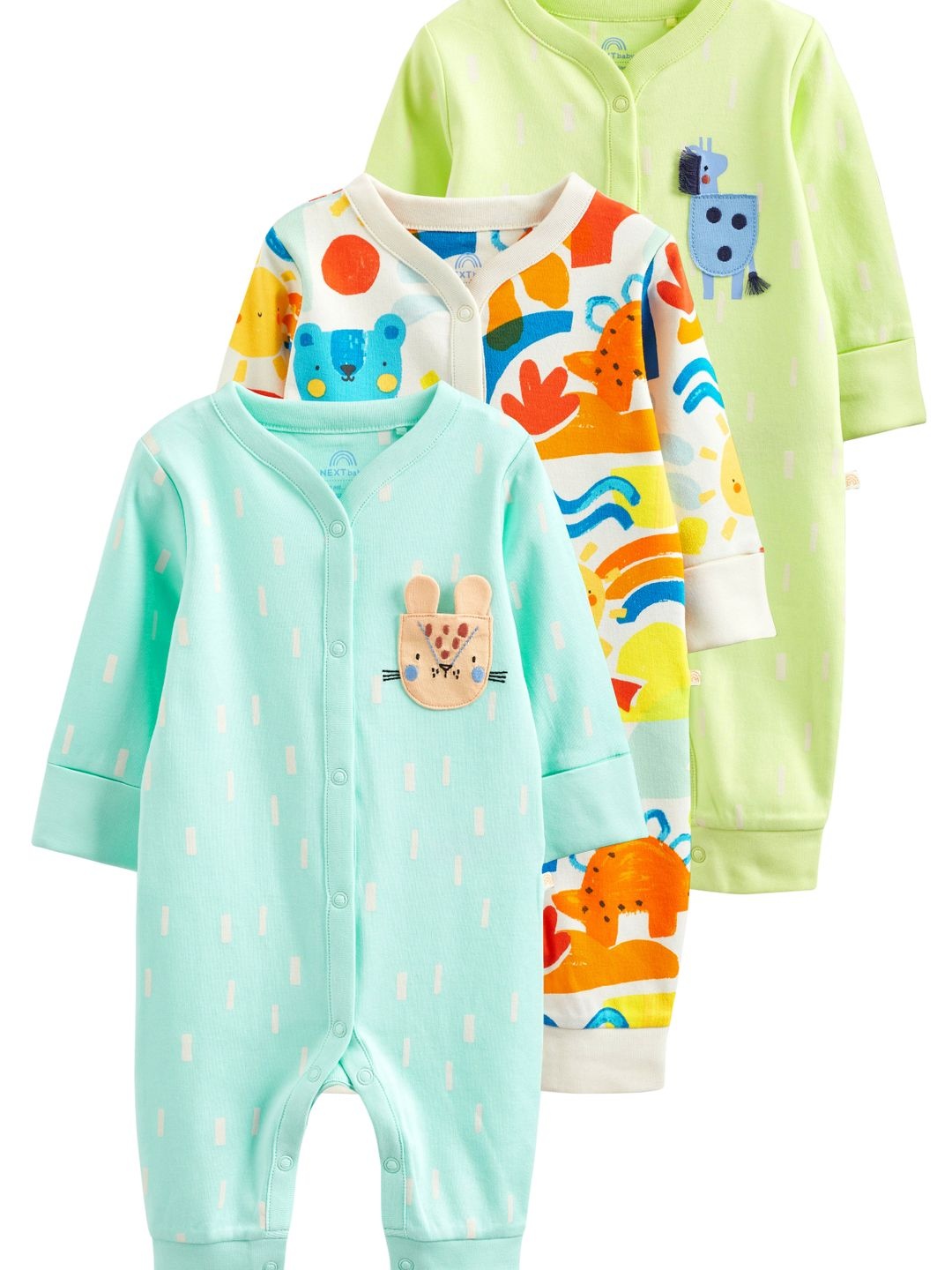 

NEXT Infant Boys Pack Of 3 Printed Pure Cotton Footless Sleepsuit, Blue