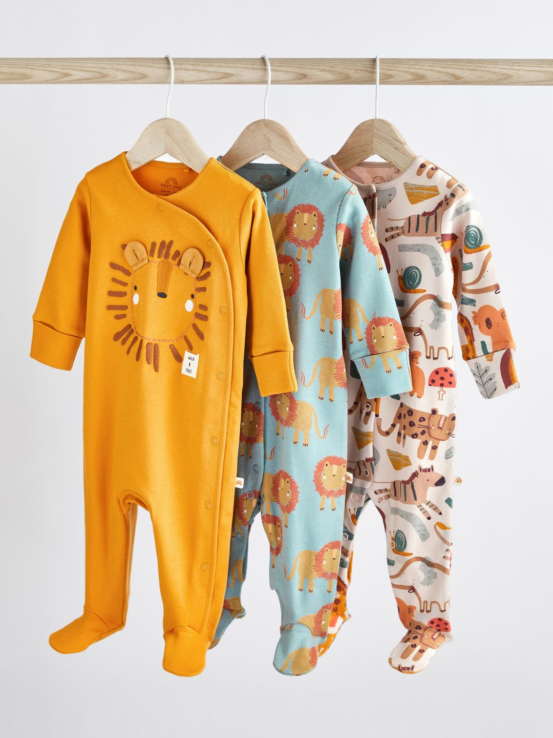 

NEXT Infant Boys Pack of 3 Printed Pure Cotton Sleepsuits, Brown