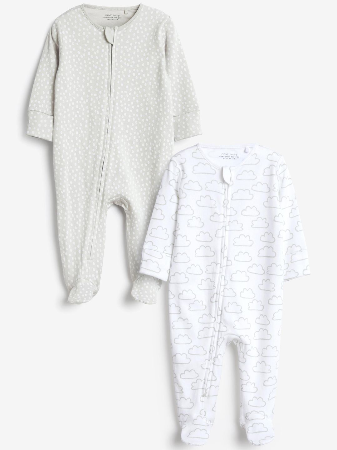 

NEXT Infants Pack of 2 Pure Cotton Sleepsuits, Grey