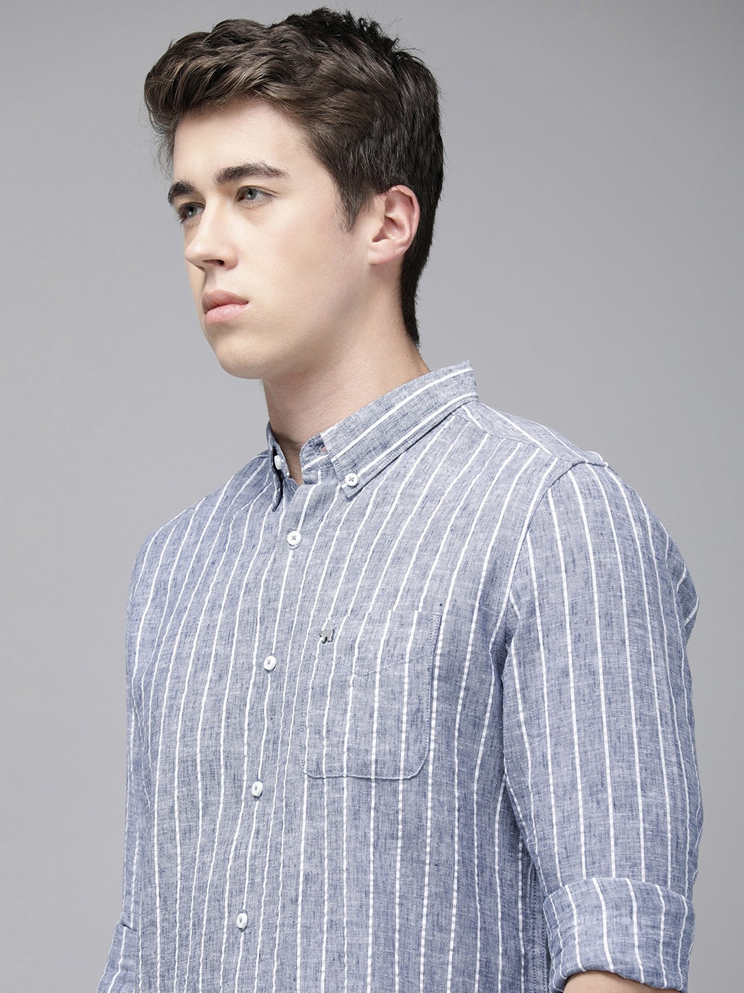 

THE BEAR HOUSE Men Slim Fit Opaque Striped Pure Cotton Casual Shirt, Grey