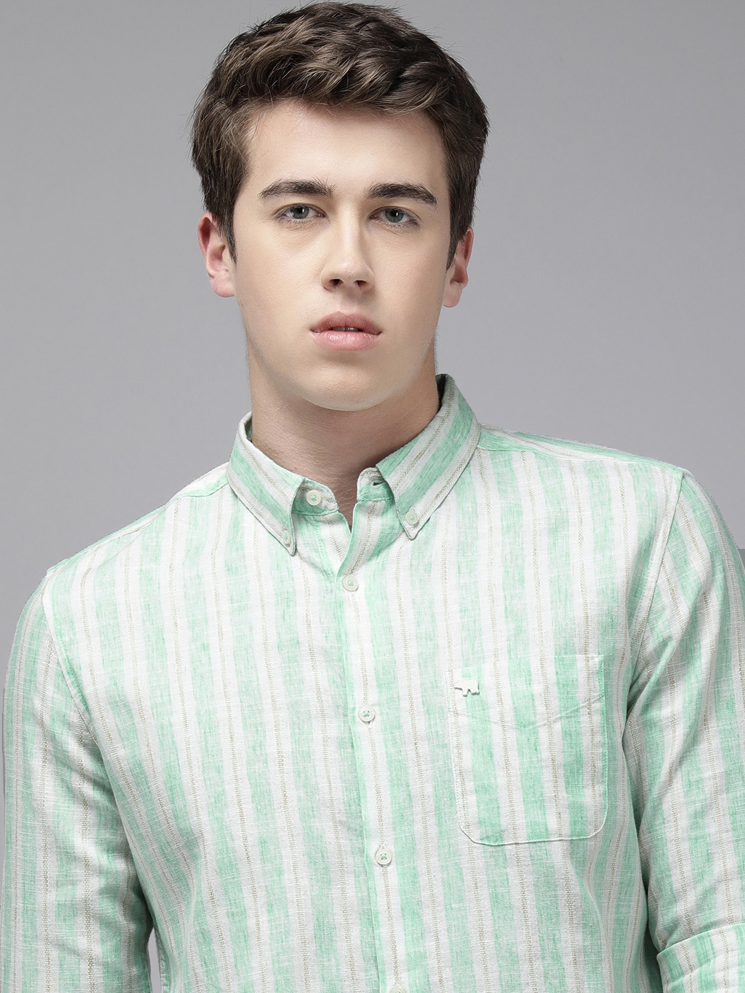 

THE BEAR HOUSE Men Slim Fit Opaque Striped Casual Shirt, Sea green