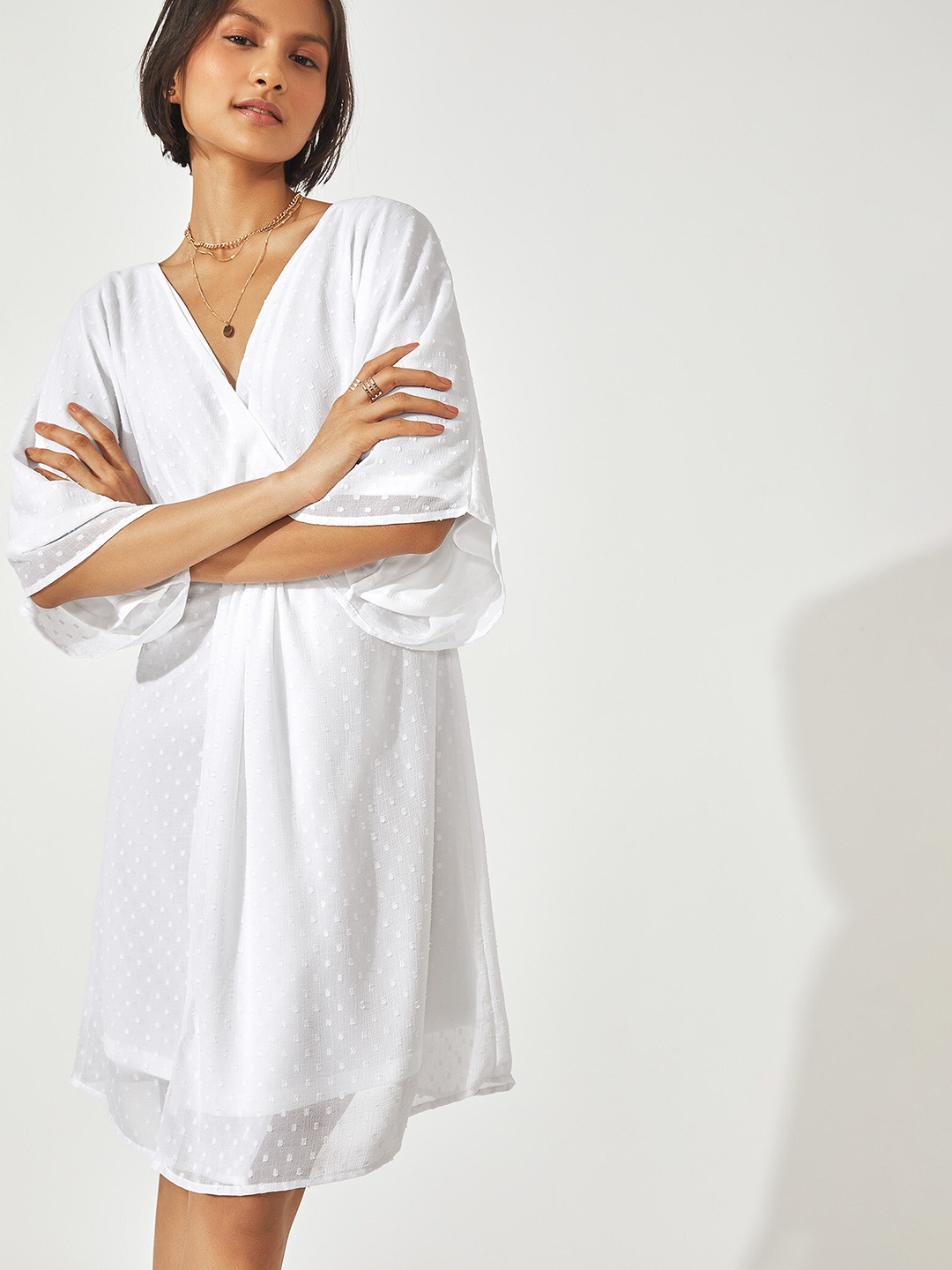 

The Label Life Kimono Sleeve Crepe Wrap Dress, White