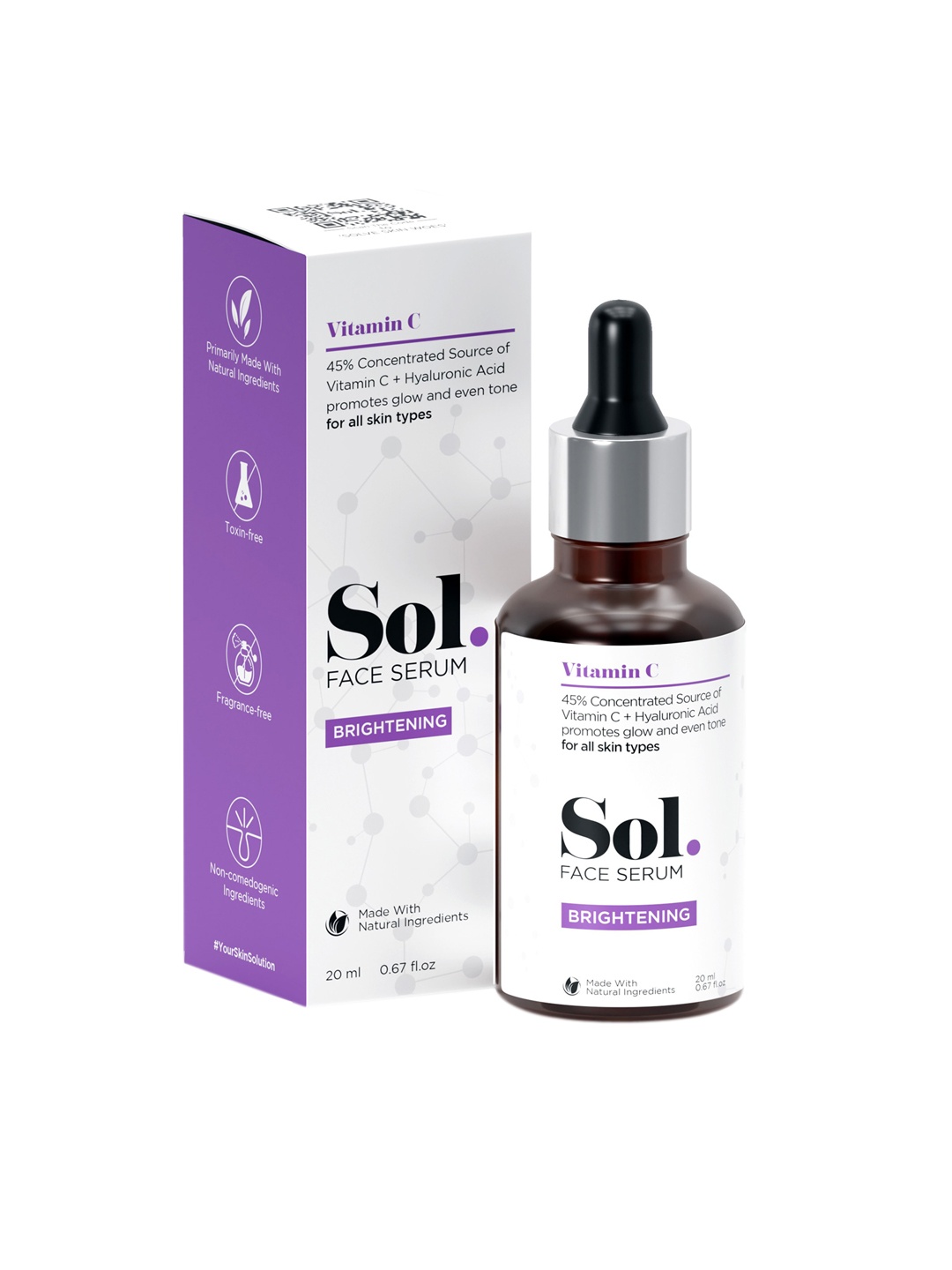 

Sol. 45% Concentrated Vitamin C Face Serum with Hyaluronic Acid Base for Glowing Skin - 20ml, White