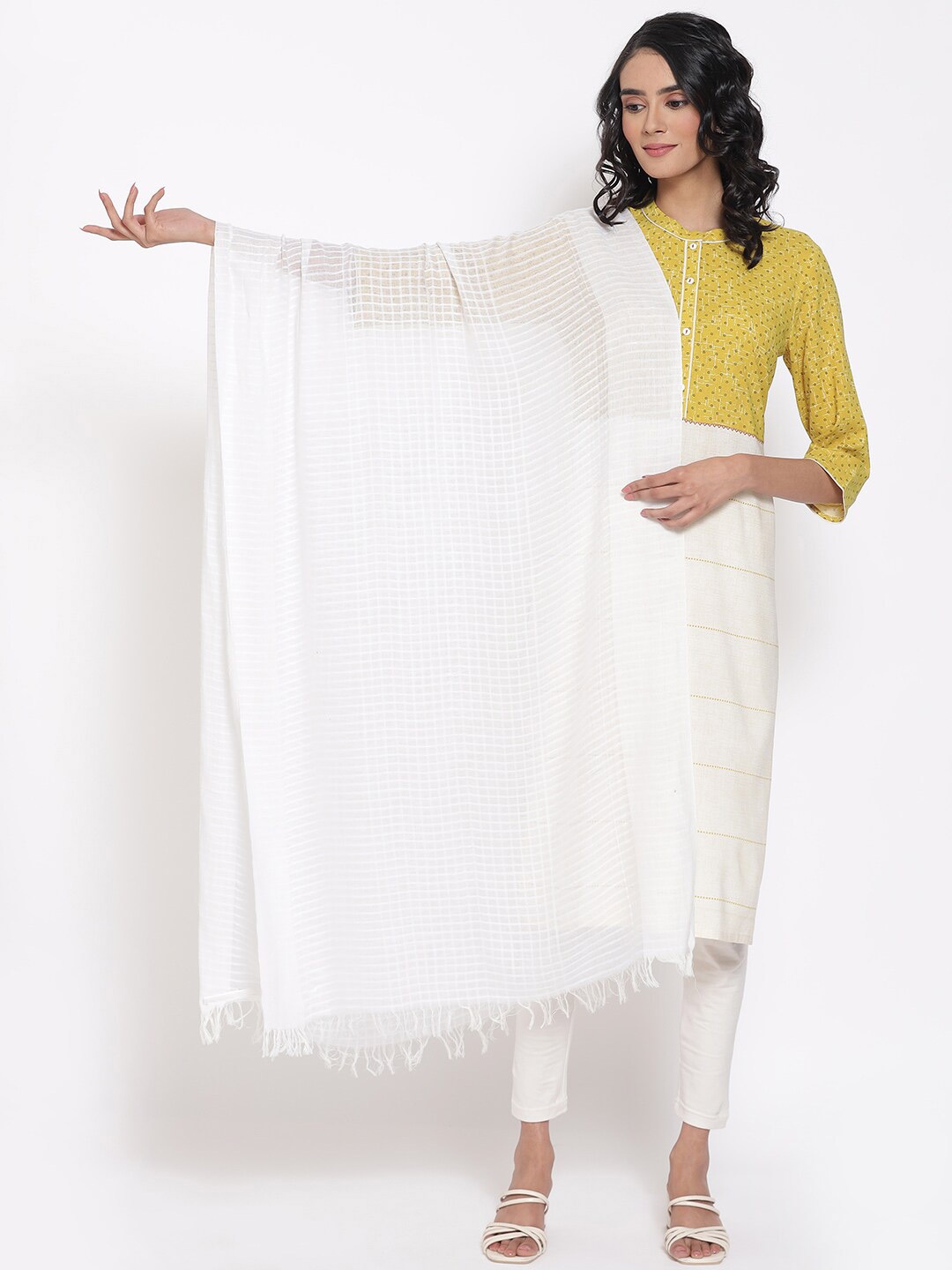 

AURELIA Checked Pure Cotton Dupatta, White