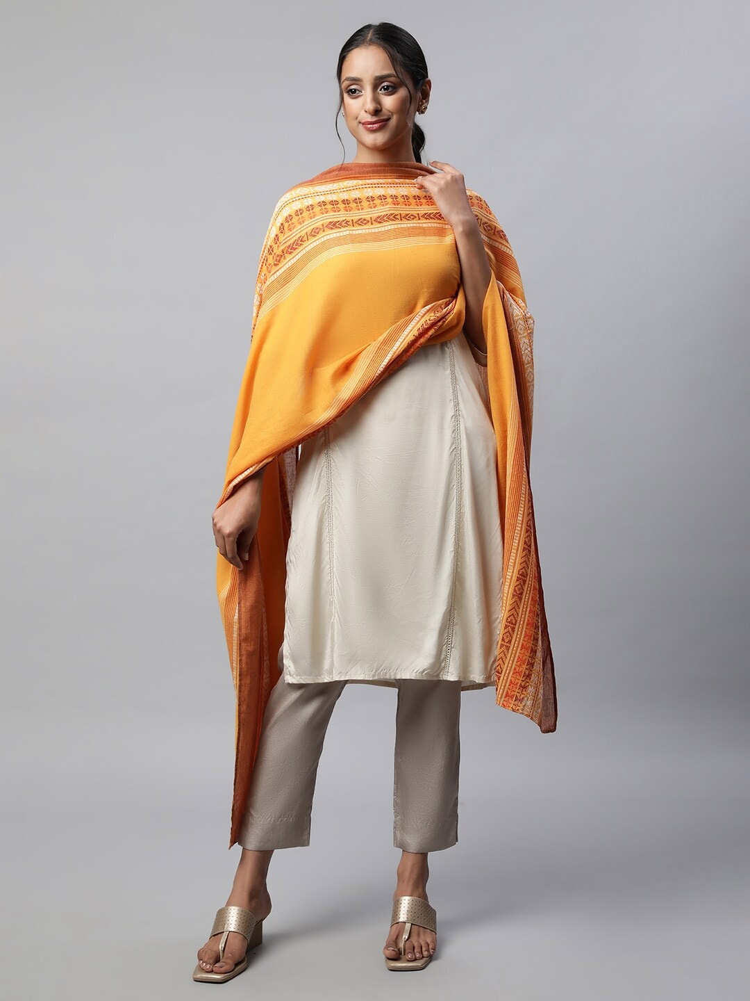 

AURELIA Ethnic Motifs Printed Pure Cotton Dupatta, Orange