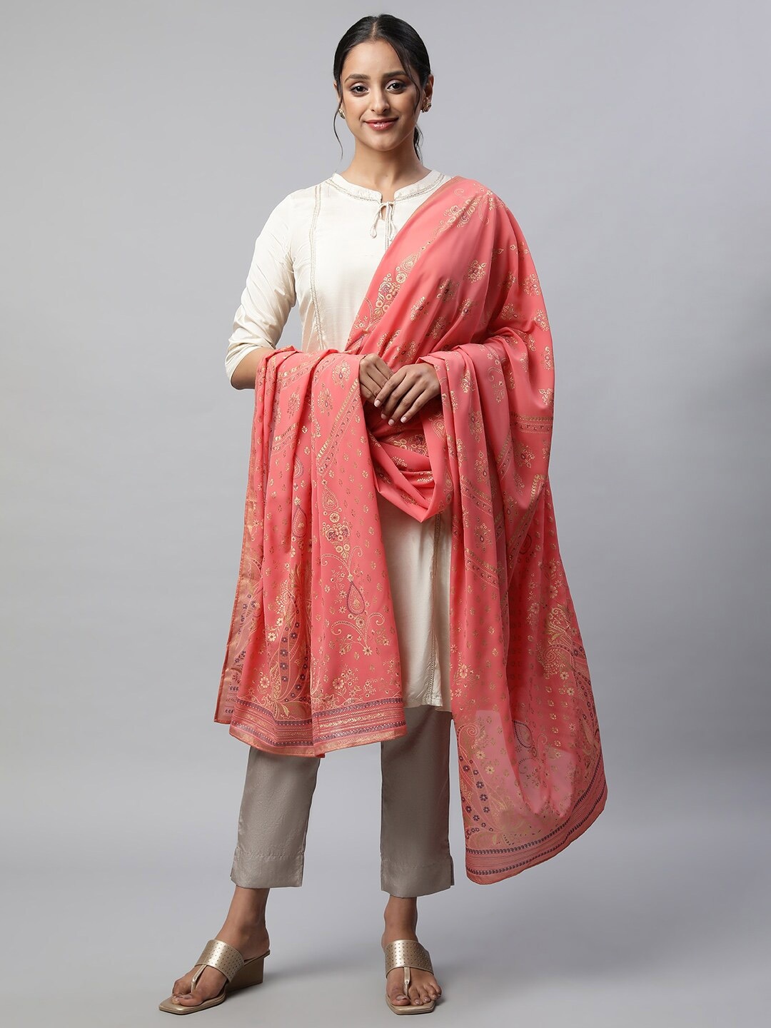 

AURELIA Ethnic Motifs Printed Dupatta, Peach