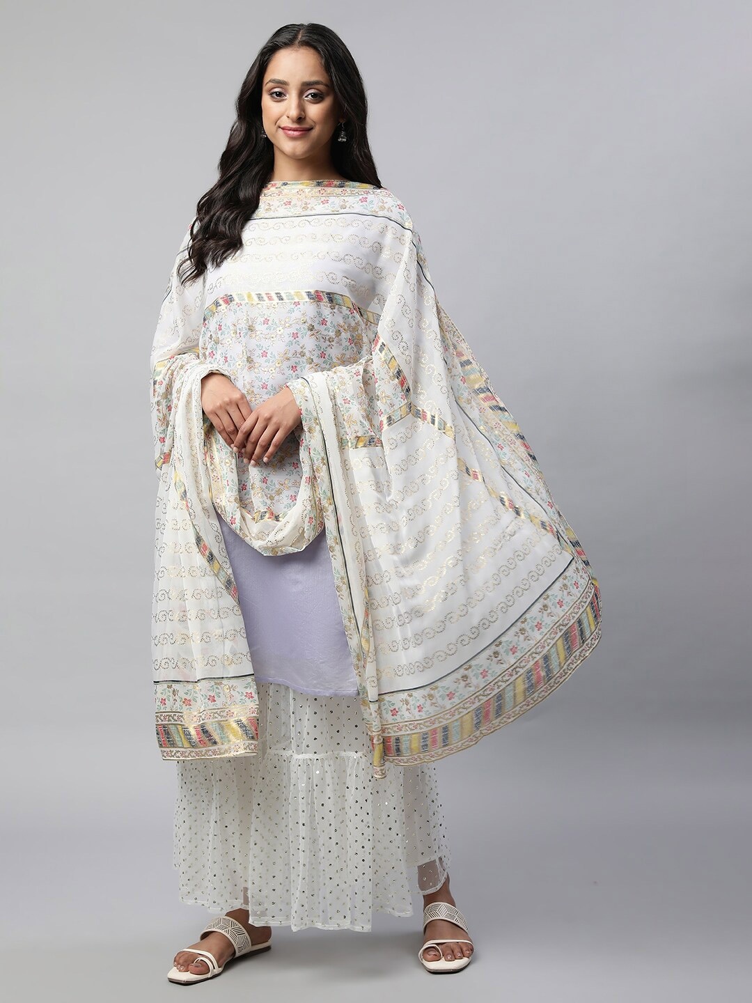 

AURELIA Ethnic Motifs Printed Dupatta, White