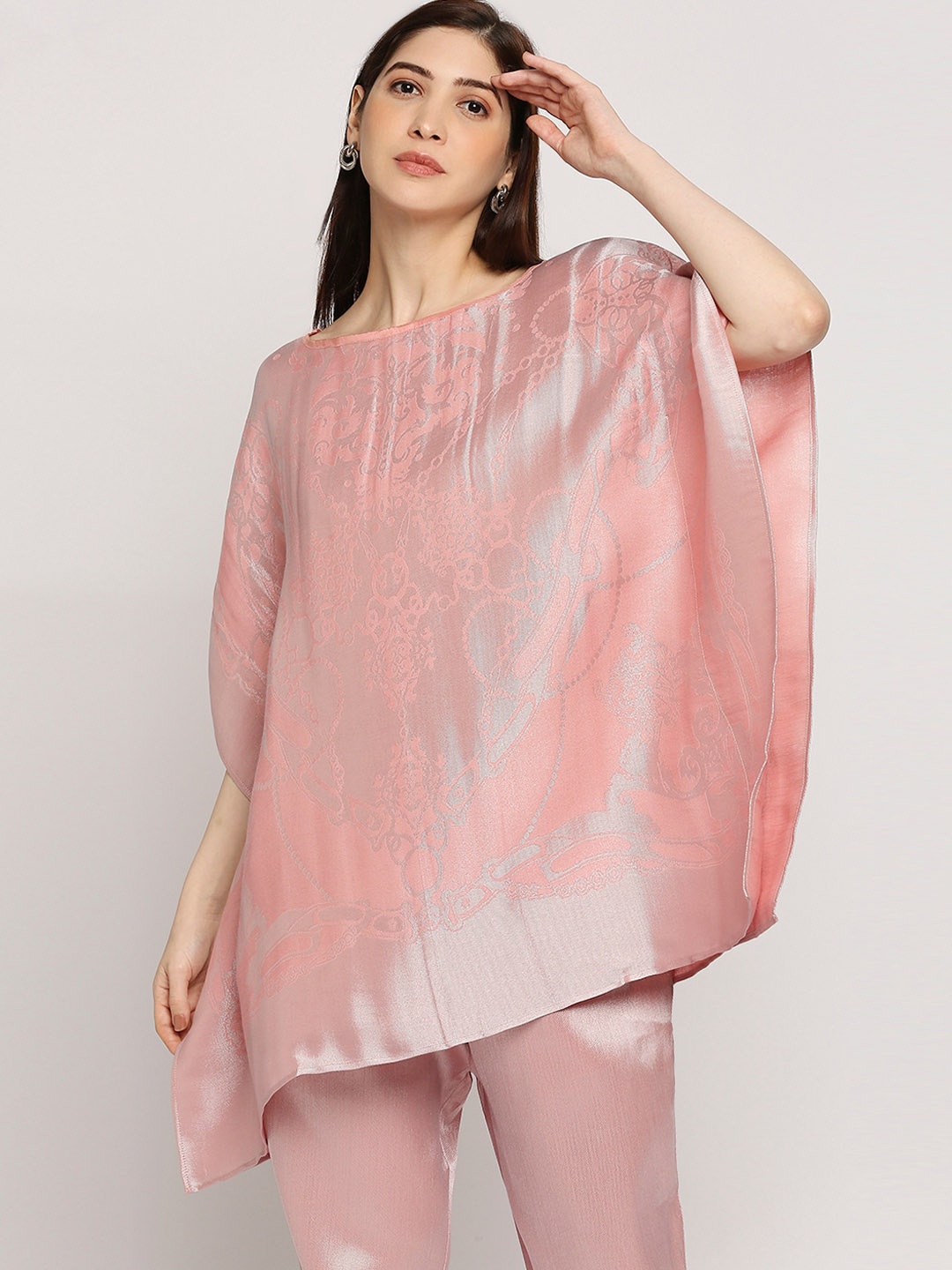 

Cloth Haus India Brocade Longline Kaftan Top, Peach