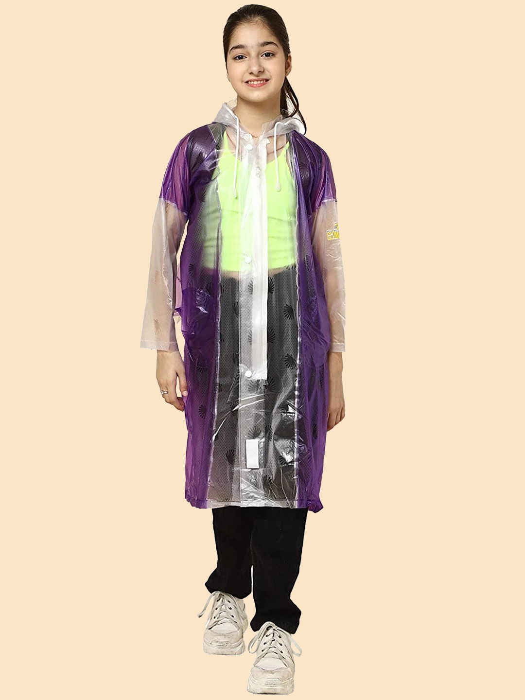 

THE CLOWNFISH Kids Printed Hooded Lightweight Waterproof Long Raincoat, Purple