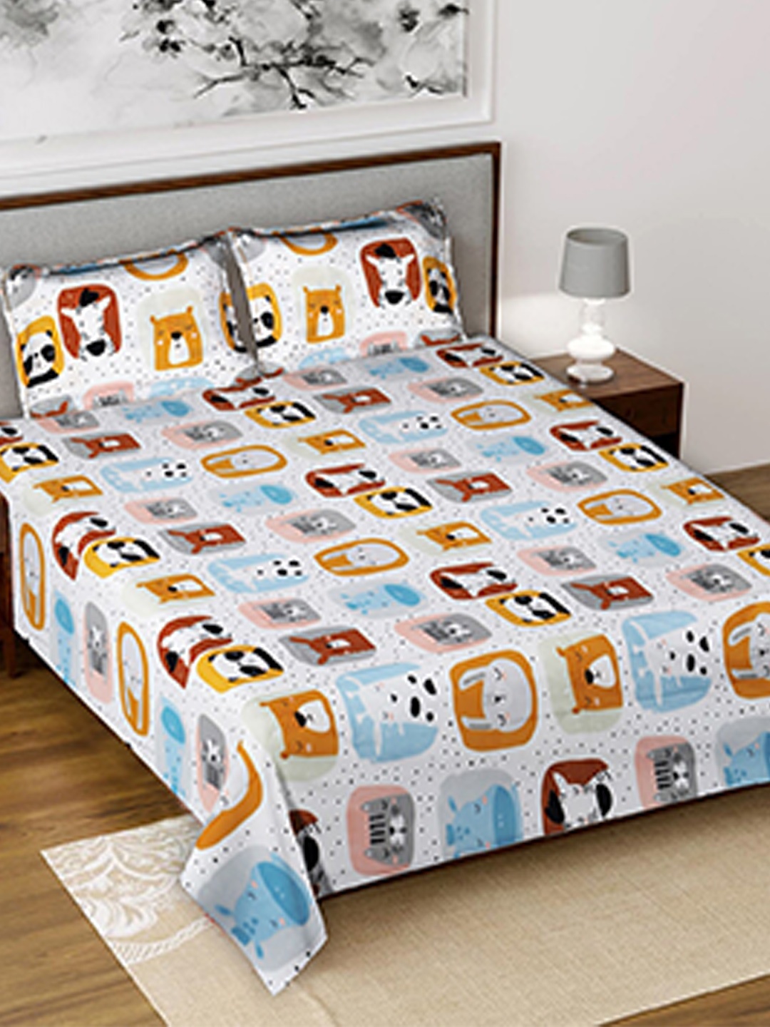 

Kuber Industries Multicoloured Cartoon Characters 144 TC King Bedsheet with 2 Pillow Covers, Multi