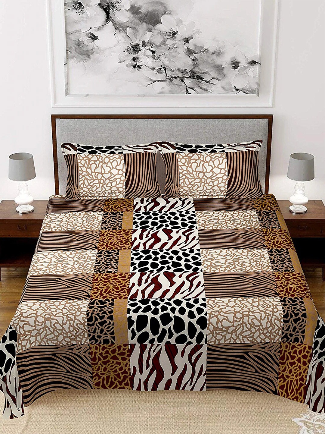 

Kuber Industries Black & Brown 144 TC King Bedsheet with 2 Pillow Covers