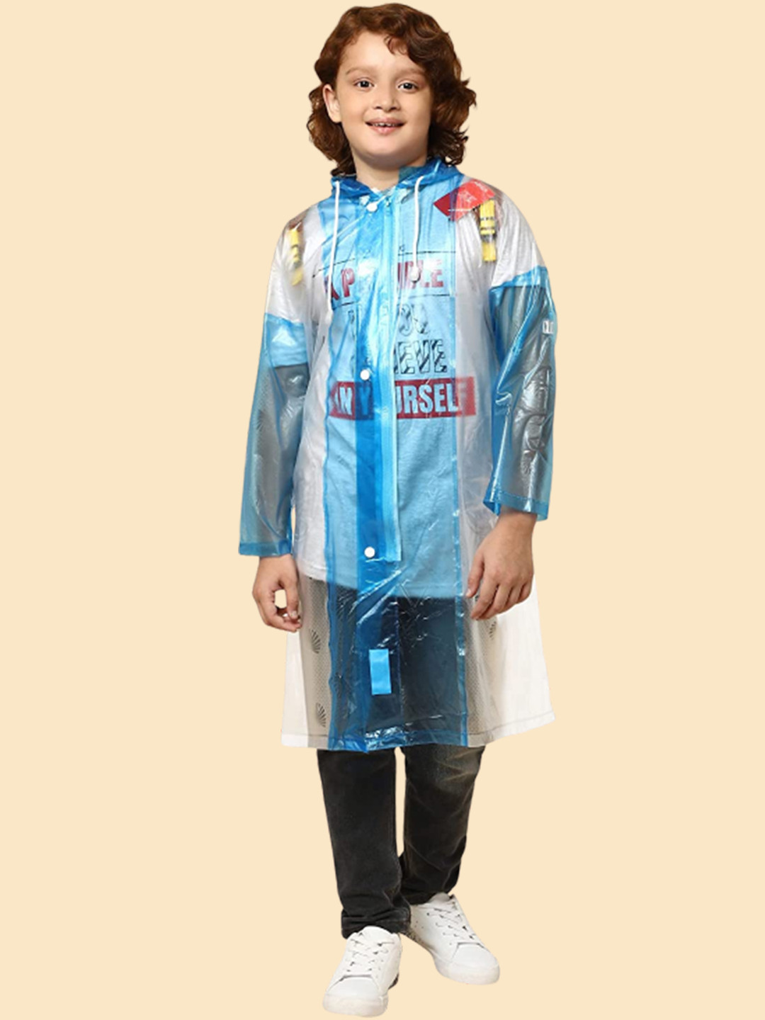 

THE CLOWNFISH Kids Waterproof Hooded Rain Jacket, Blue