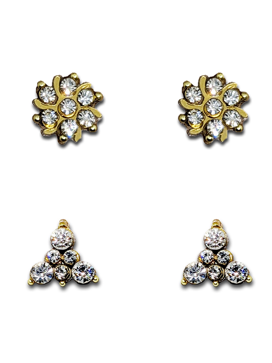 

Comet Busters Pack Of 2 Gold Plated Stone Studded Floral Non Piercing Ear Stickers, White
