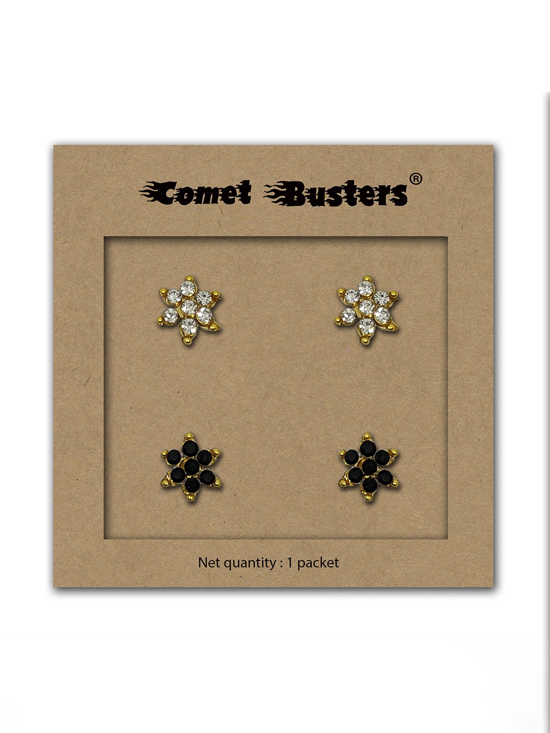 

Comet Busters Pack Of 2 Gold Plated Stone Studded Floral Non Piercing Ear Stickers, Black