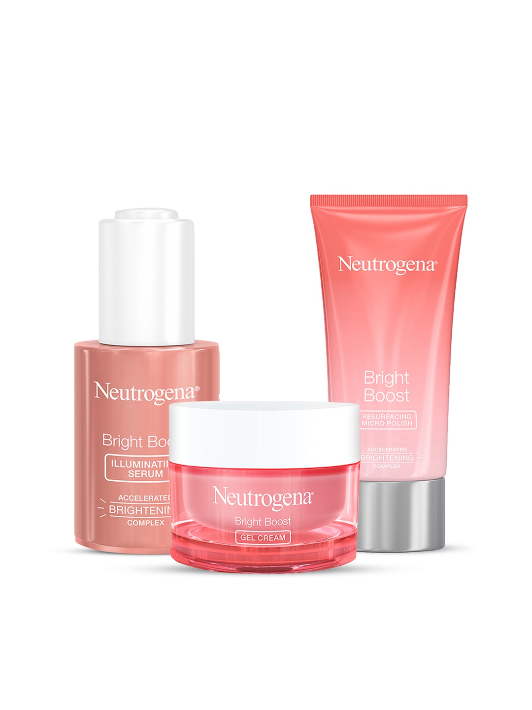 

Neutrogena Bright Boost Skin Care Set - Micro Polish 75ml + Gel Cream 50g + Serum 30ml, Pink