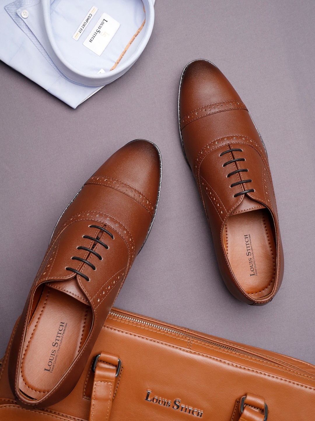 

LOUIS STITCH Men Leatherette Oxford Formal Shoes, Tan