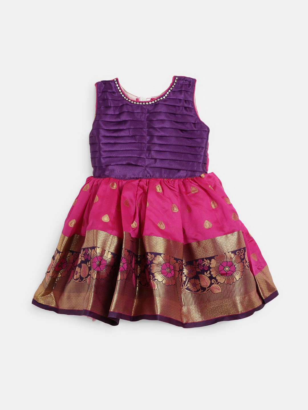 

V-Mart Infant Girls Round Neck Floral Woven Design Cotton Fit & Flare Dress, Fuchsia