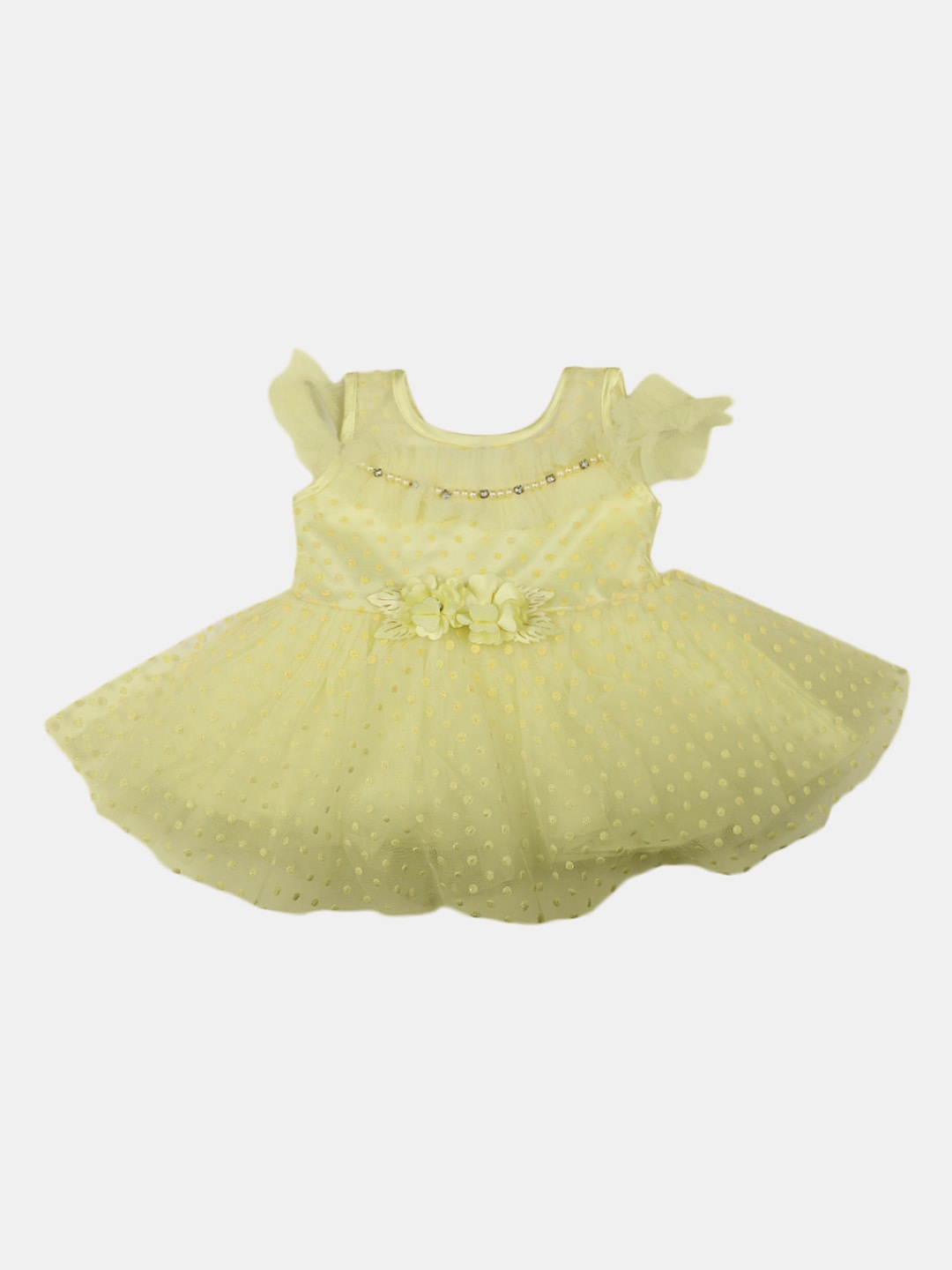 

V-Mart Infant Girls Round Neck Polka Dots Printed Fit & Flare Dress, Yellow