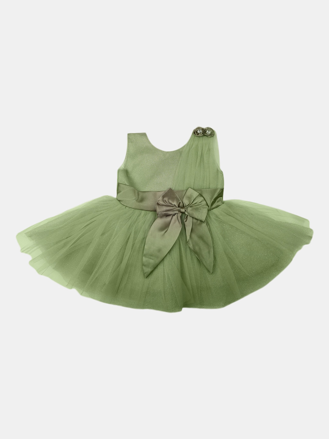 

V-Mart Infant Girls Round Neck Bow Fit & Flare Dress, Green