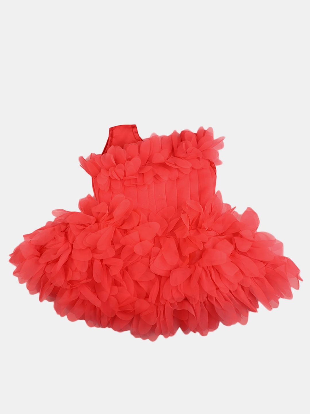 

V-Mart Infant Girls Self Design Round Neck Sleeveless Fit & Flare Dress, Red