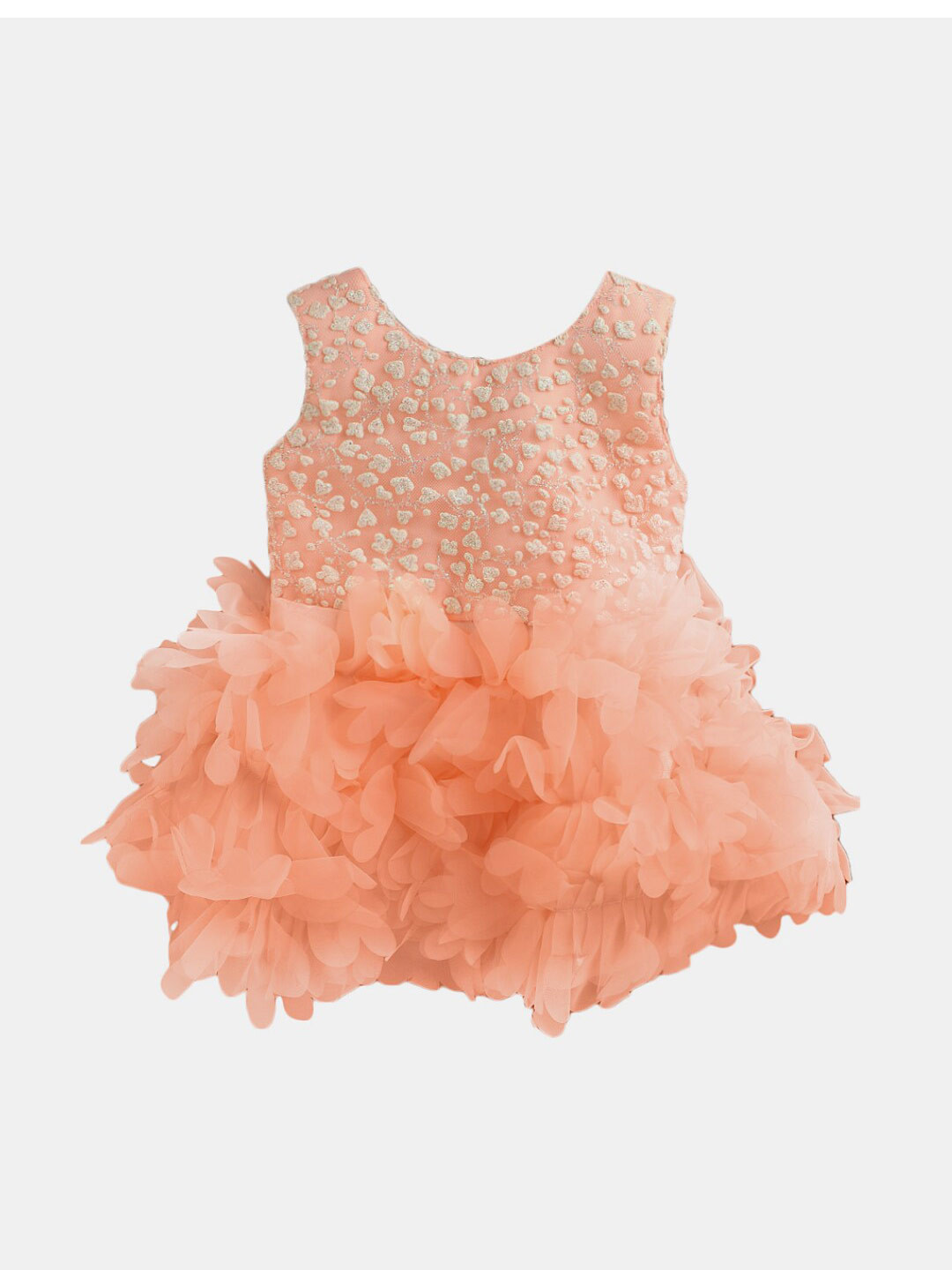 

V-Mart Infant Girls Round Neck Self Design Fit & Flare Dress, Orange