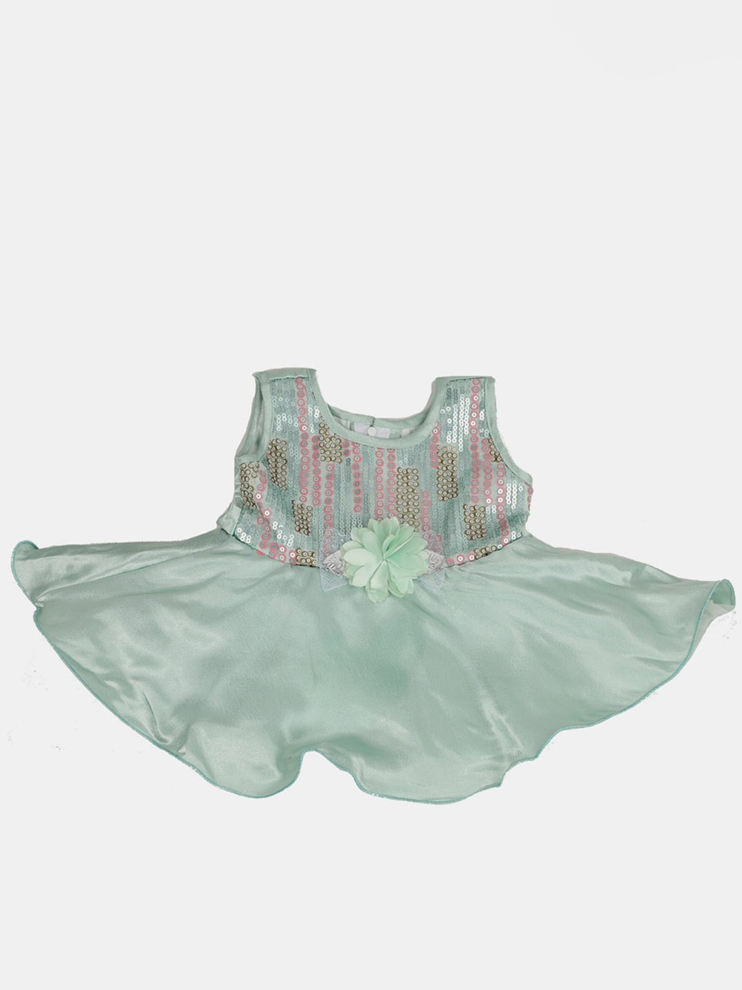 

V-Mart Infant Girls Round Neck Squined Self Design Fit & Flare Dress, Green