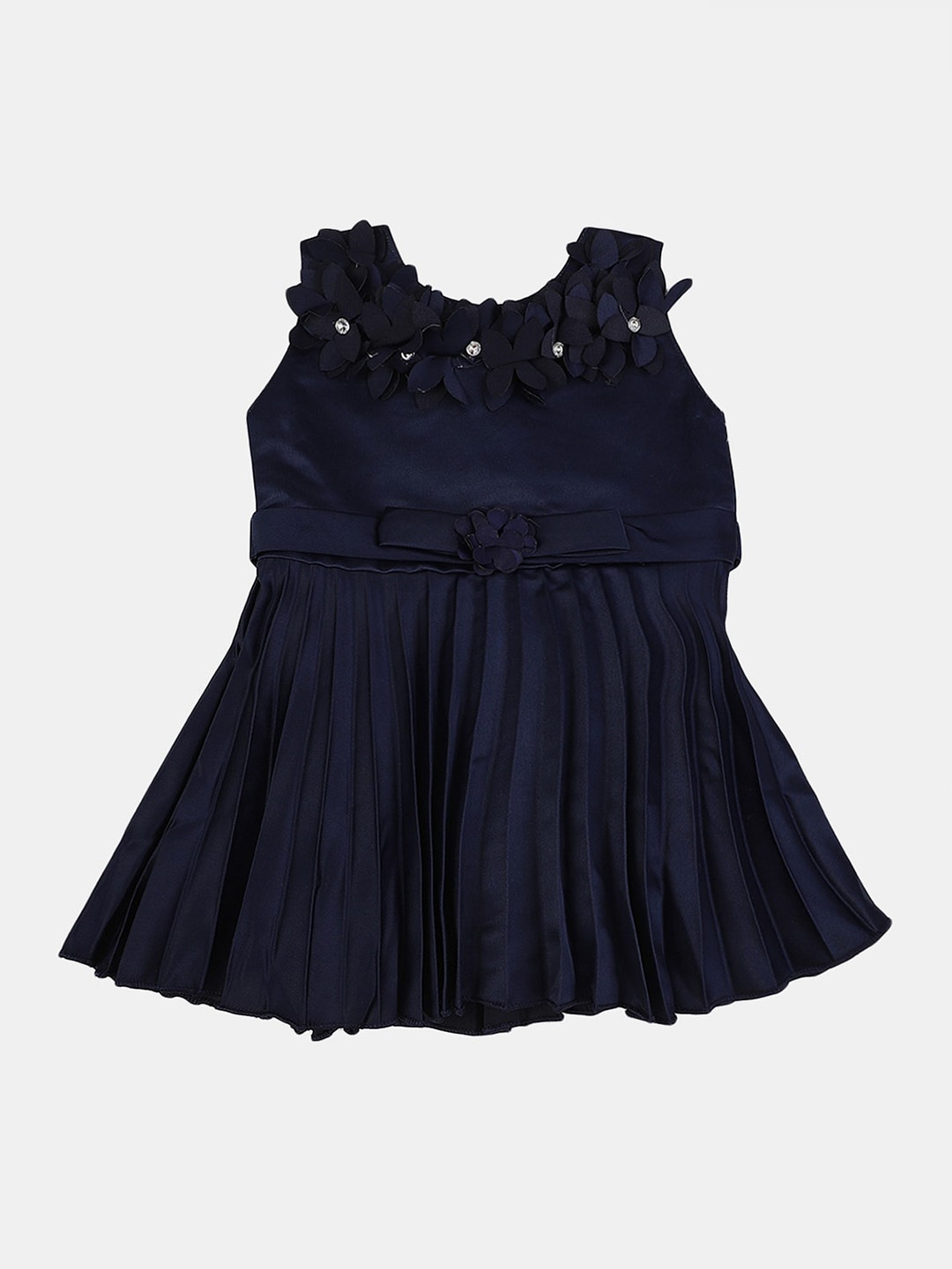 

V-Mart Infant Girls Round Neck Accordion Pleats Fit & Flare Dress, Navy blue