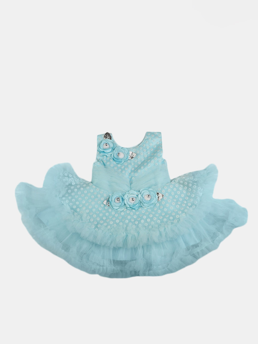

V-Mart Infant Girls Self Design Round Neck Sleeveless Fit and Flare Dress, Turquoise blue