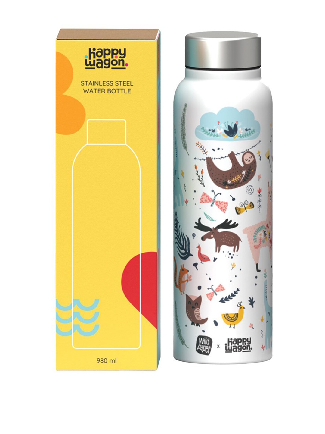

happywagon White & Brown Growing Wild Illustrated Water Bottle 980ml