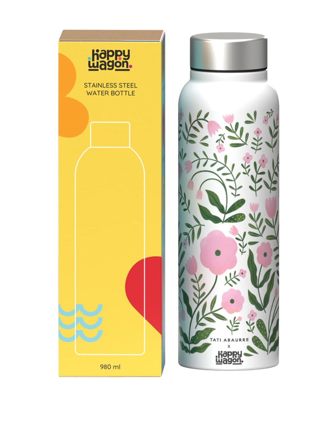 

happywagon White & Green Printed Stainless Steel Bird Vines Water Bottle- 980ml