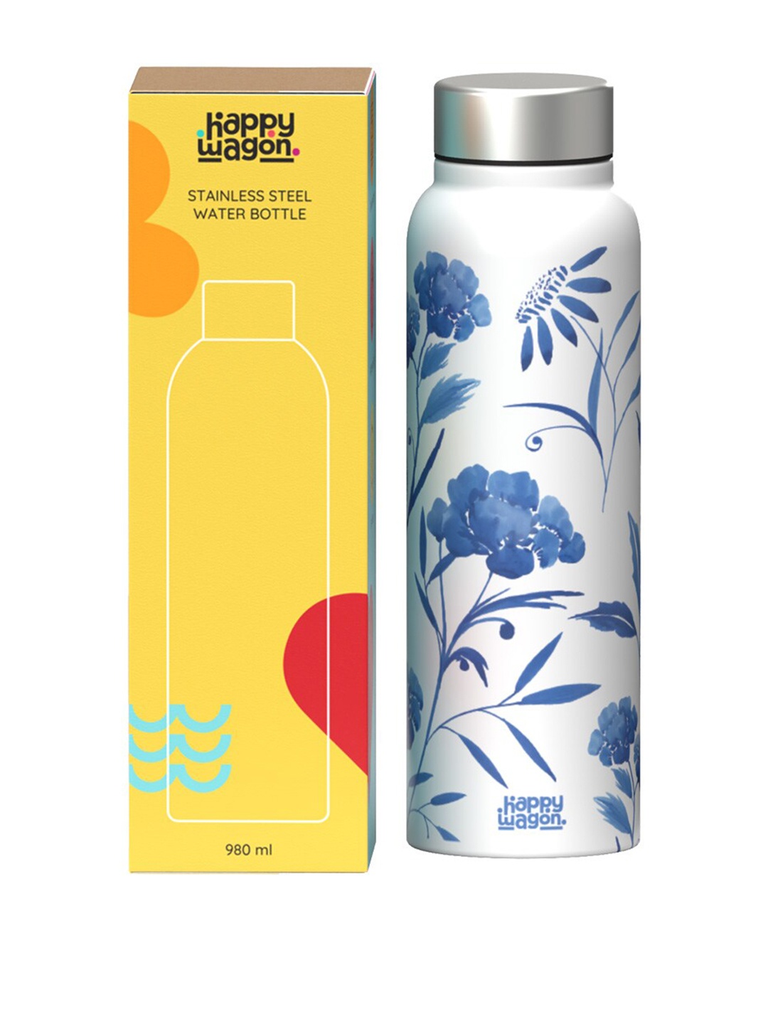 

happywagon White & Blue Printed Indigo Garden Water Bottle 980 ml