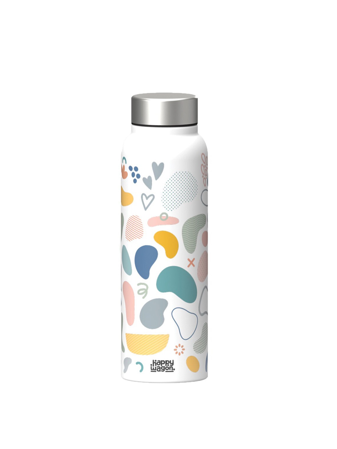 

happywagon White & Yellow Printed Stainless Steel Dreamy Pastel Water Bottle- 980 ml