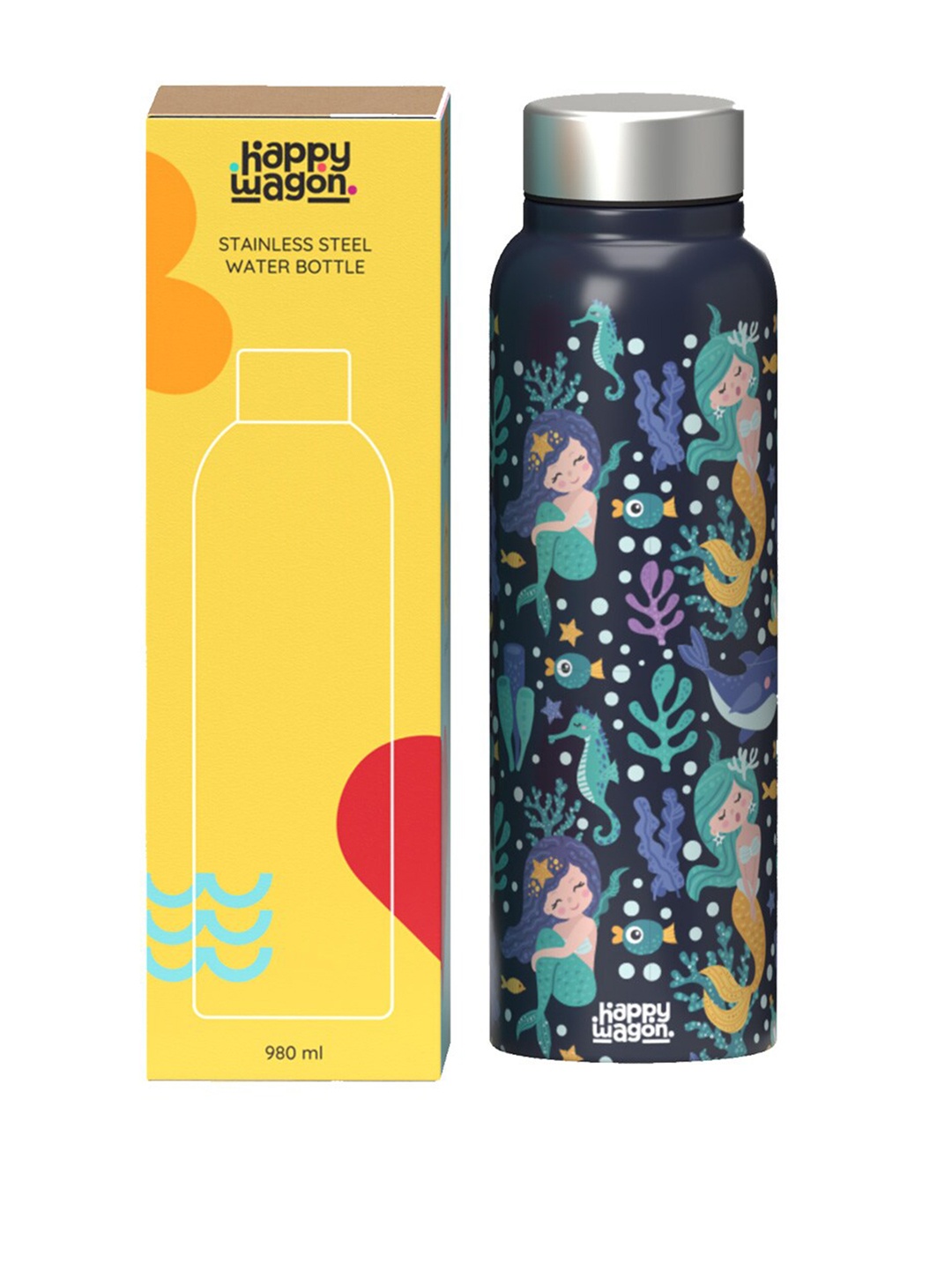 

happywagon Blue & Green Printed Stainless Steel Ocean Paradise Water Bottle 980 ml