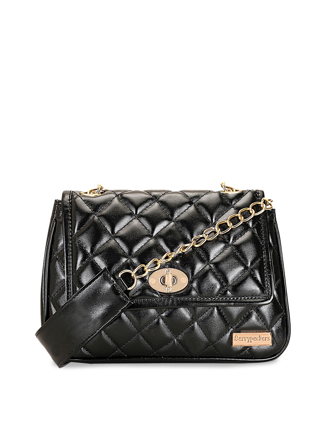 

Berrypeckers Textured Structured Sling Bag With Quilted, Black