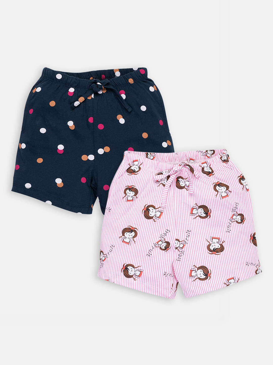 

AMUL Kandyfloss Girls Pack Of 2 Printed Pure Cotton Shorts, Pink