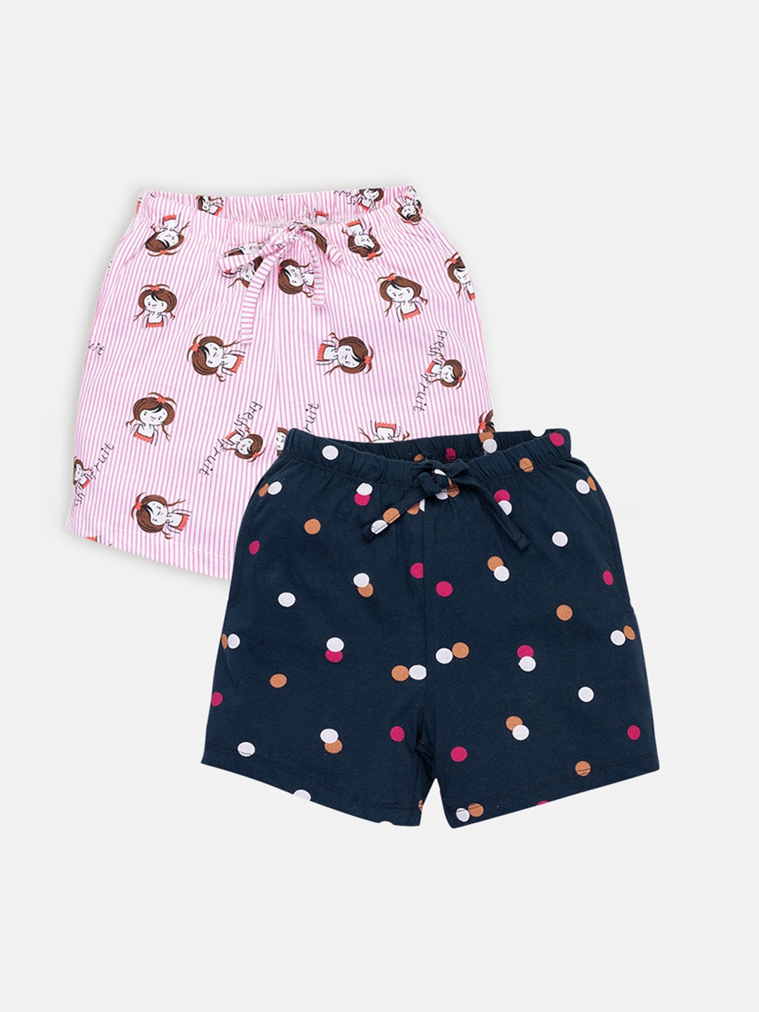 

AMUL Kandyfloss Girls Pack Of 2 Printed Pure Cotton Shorts, Navy blue