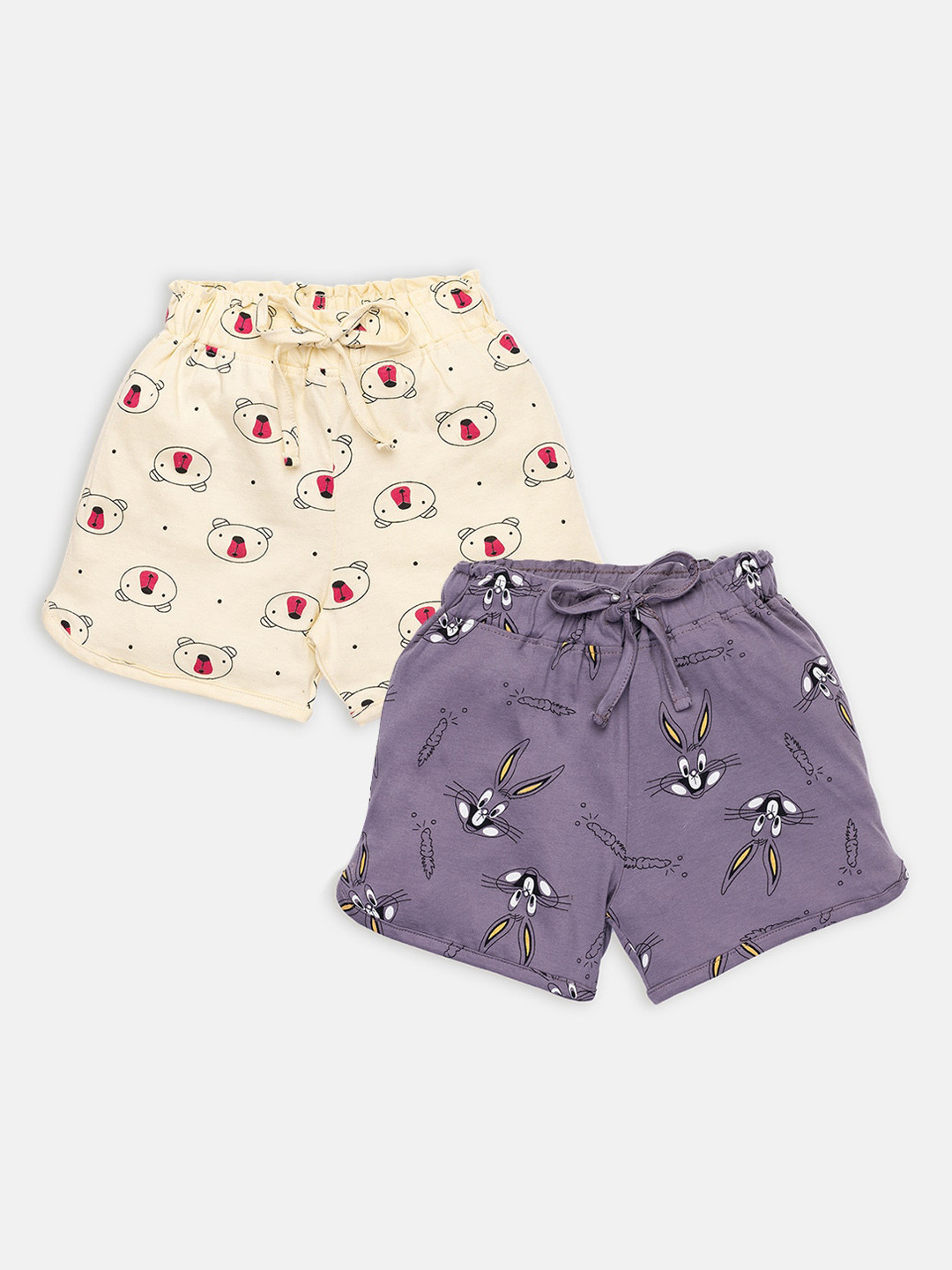 

AMUL Kandyfloss Girls Pack Of 2 Printed Pure Cotton Shorts, Purple