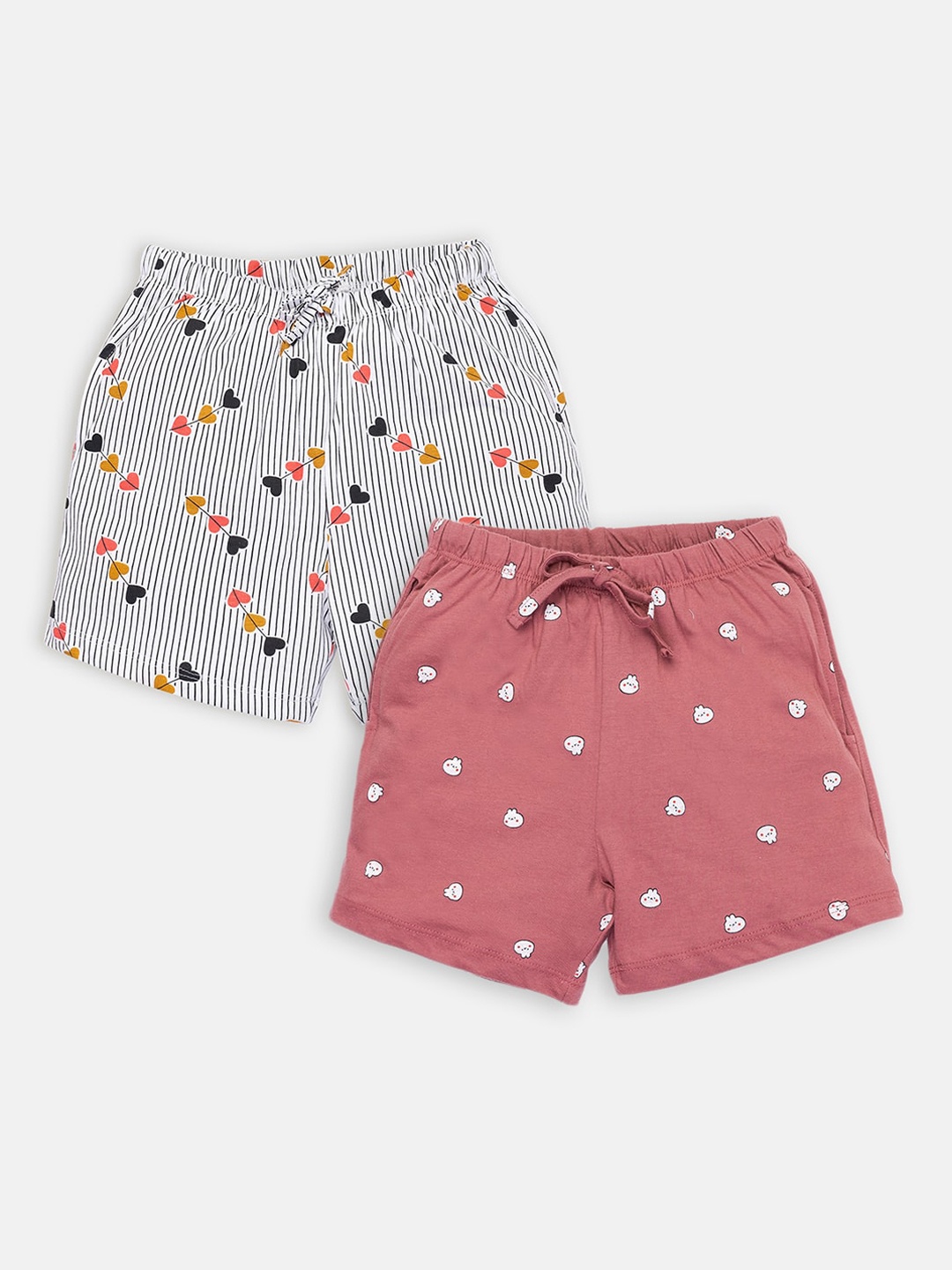 

AMUL Kandyfloss Pack of 2 Girls Striped Shorts, Peach