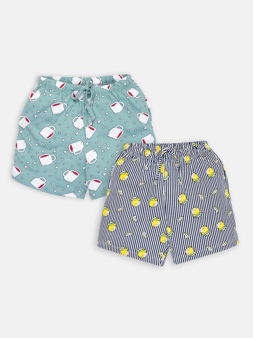 

AMUL Kandyfloss Girls Pack Of 2 Printed Pure Cotton Shorts, Blue
